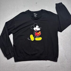 Disney Mickey Mouse Girls Black Sweatshirt Pullover V-Neck Size Junior XXL 19